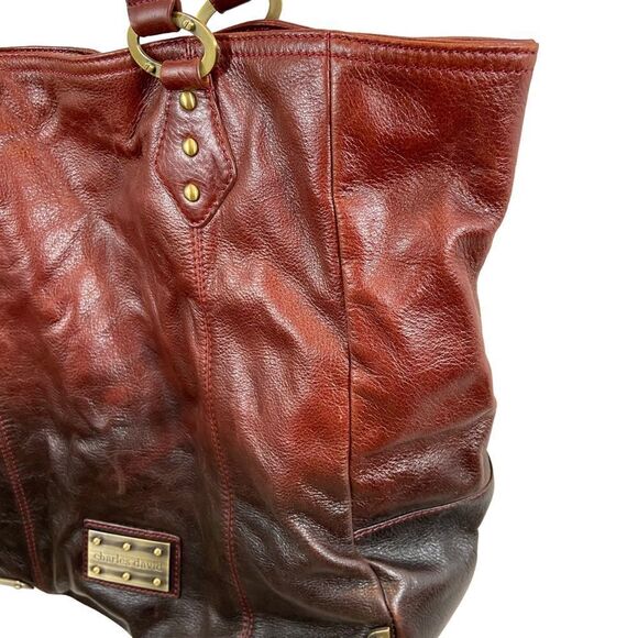 RARE Charles David Brand Genuine Ombré Leather Tote Bag Large - Picture 5 of 16